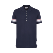 Thom Browne RWB Stripe Cotton Polo Shirt Navy