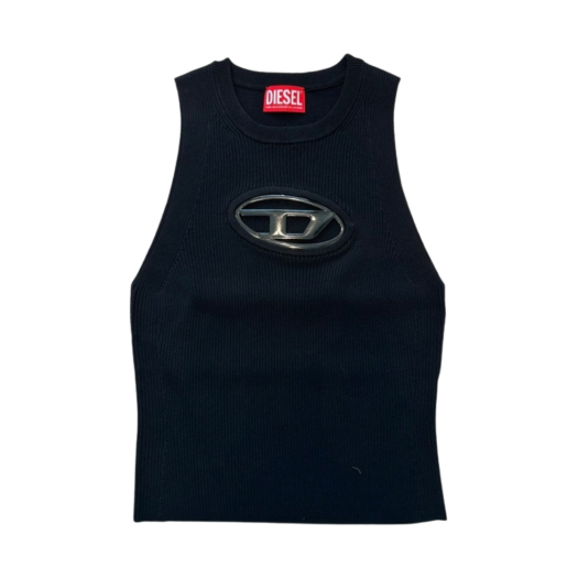 A096210DLAX-9XX/A (W) Diesel M-Onerva-Top Cut-Out Knit Top with Logo Plaque Black Black