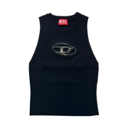 (W) Diesel M-Onerva-Top Cut-Out Knit Top with Logo Plaque Black Black