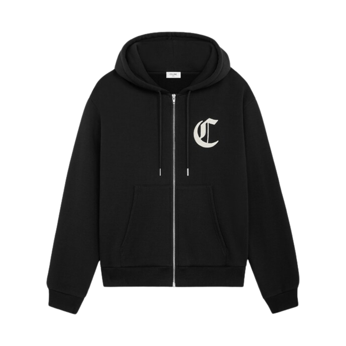 RY09I670Q-38AW Celine Cotton Fleece Zipped Hoodie Black White