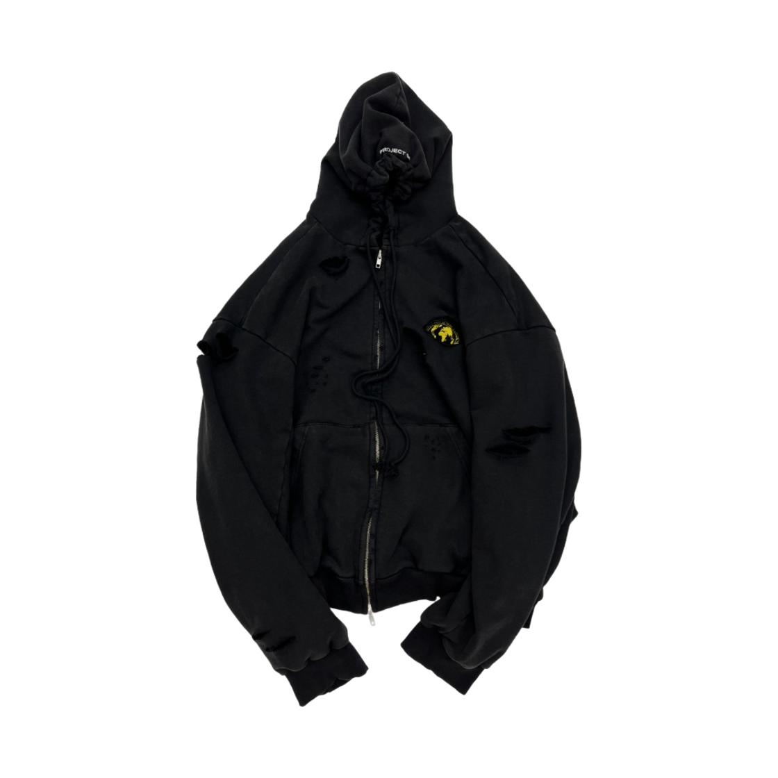 프로젝트 G/R 디스트레스 레이어 집 후드 페이디드 블랙(Project G/R Distressed Layer Zip Hoodie Faded Black)