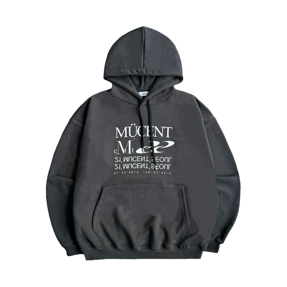 P00000MW_C MUCENT Essential Lettering Hood Charcoal