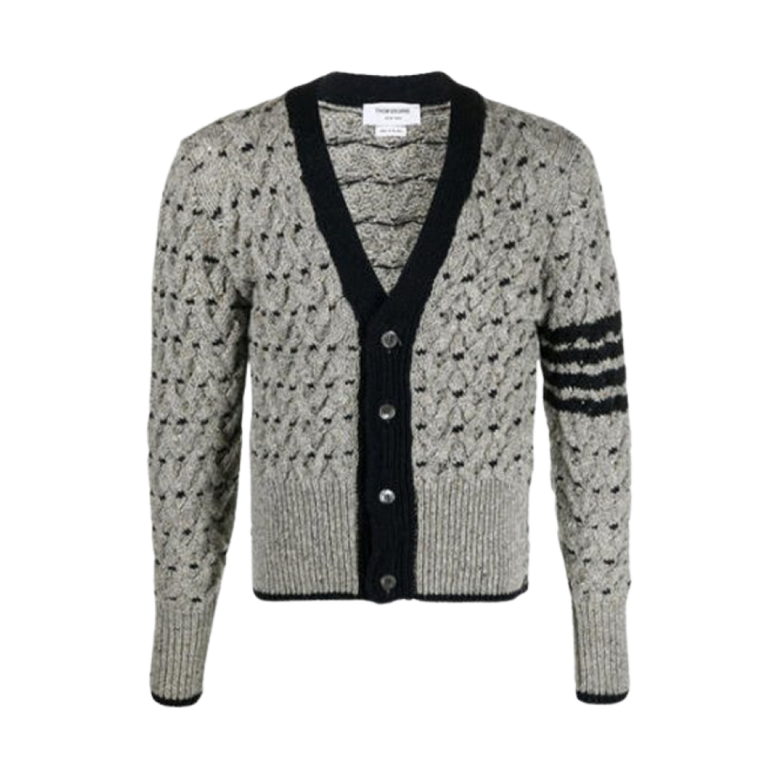 MKC542A-Y1506-055 Thom Browne Classic 4-bar Cable Cardigan Light Grey