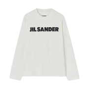 Jil Sander Logo Cotton Crewneck Long Sleeve T-Shirt Natural