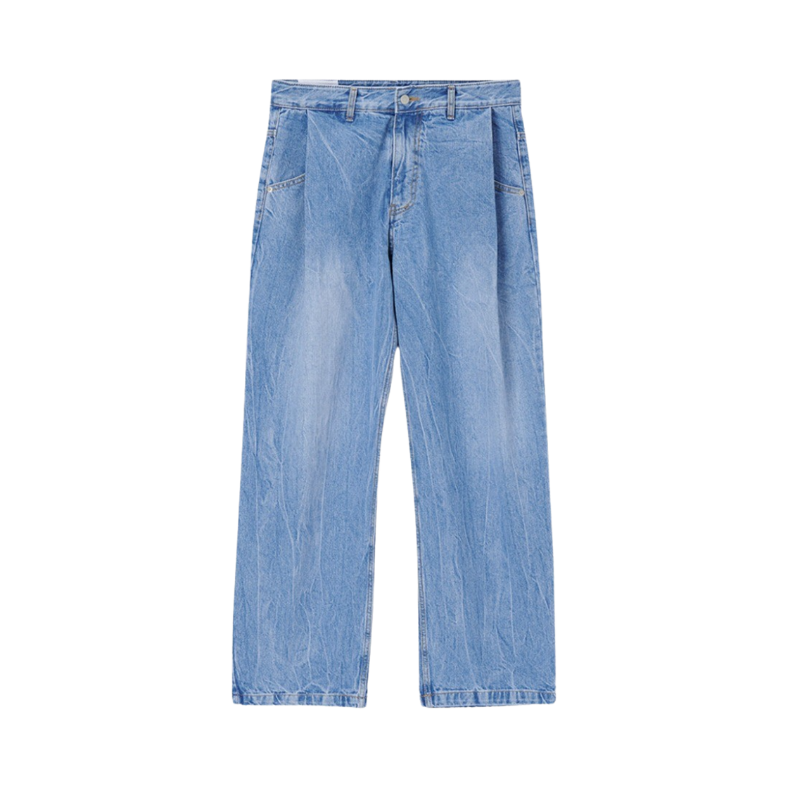 타이핑 미스테이크 크랙 워시트 턱 와이드 데님 팬츠 라이트 인디고 - 22FW
