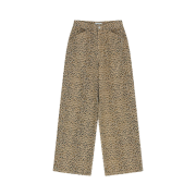 (W) Aviemuah Oblique Leopard Wide Jeans Beige