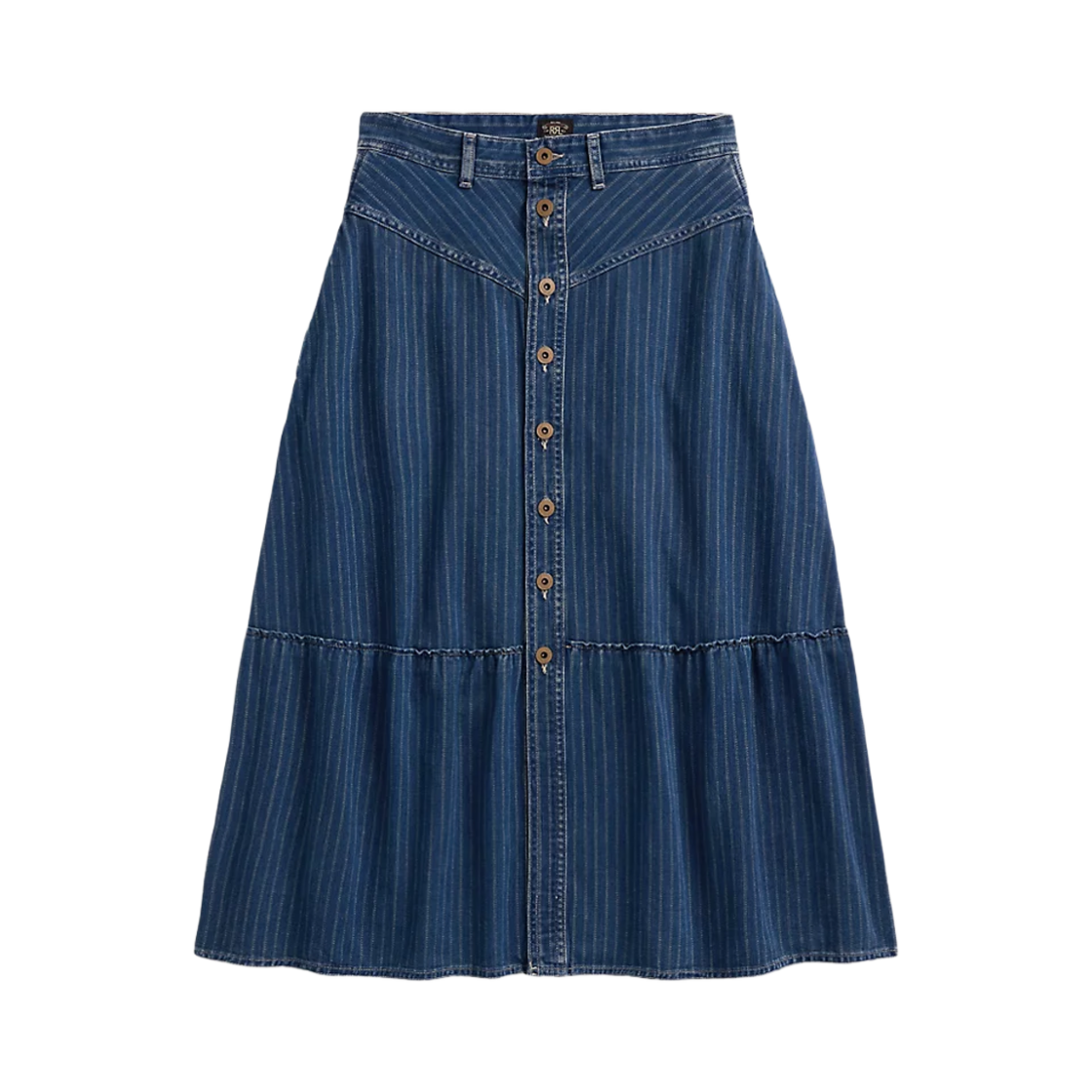 (W) 더블알엘 인디고 스트라이프 데님 스커트 미디움 인디고((W) Double RL Indigo Stripe Denim Skirt Medium Indigo) - 1