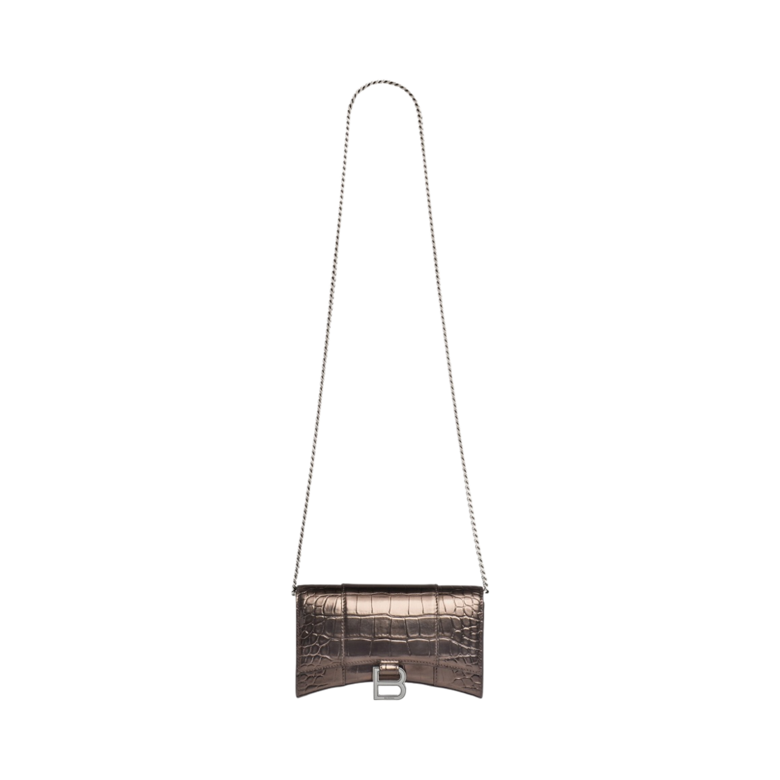발렌시아가 아워글래스 체인 지갑 메탈라이즈드 크로커다일 엠보스 브론즈(Balenciaga Hourglass Wallet On Chain Metallized Crocodile Embossed Bronze) - 1