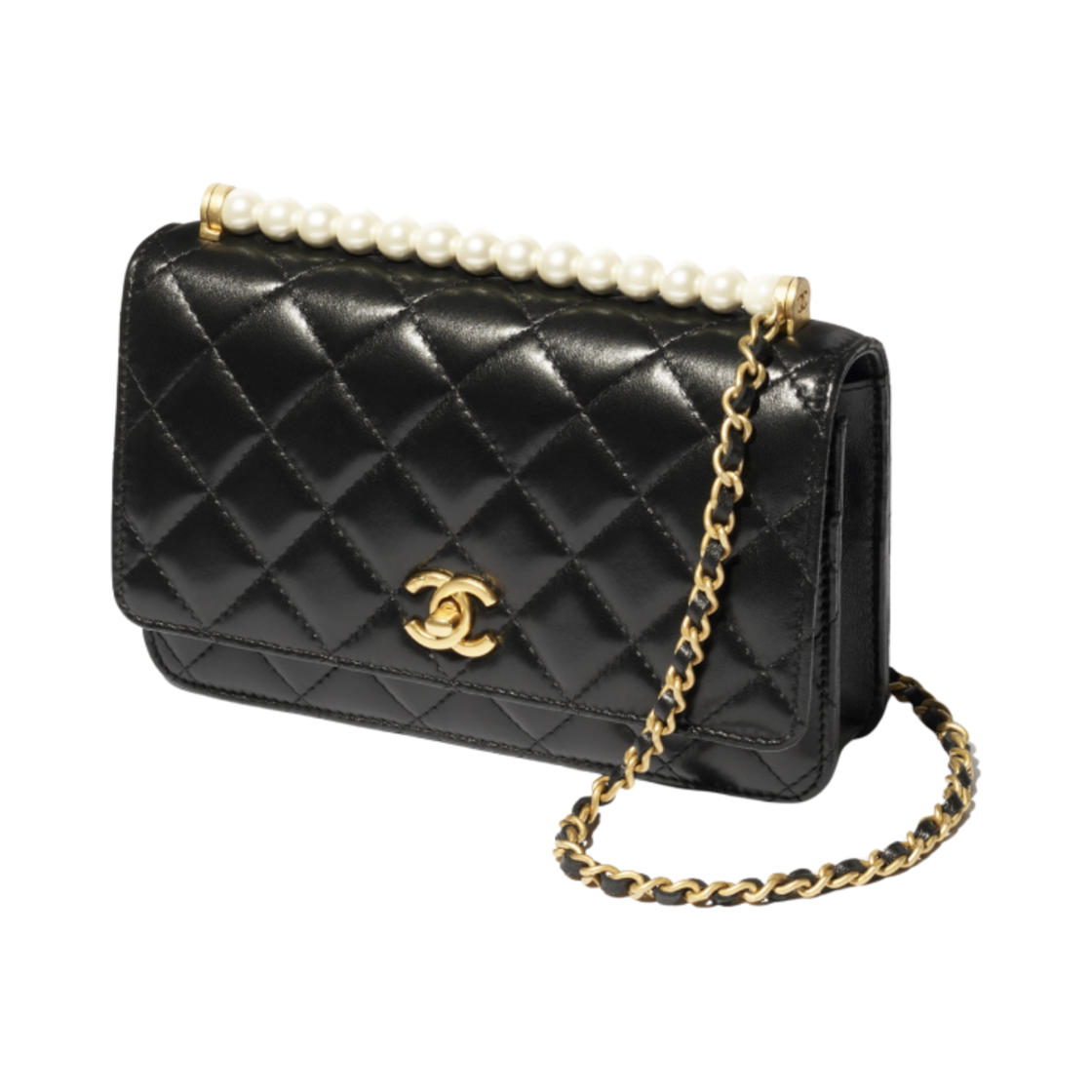 샤넬 체인 지갑 샤이니 램스킨 이미테이션 펄 & 골드 메탈 블랙(Chanel Wallet On Chain Shiny Lambskin Imitation Pearls & Gold Black) - 2