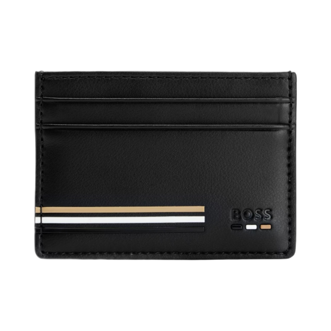 휴고 보스 시그니처 스트라이프 디테일 포우 레더 카드 홀더 블랙(Hugo Boss Faux Leather Card Holder with Signature Stripe Details Black)