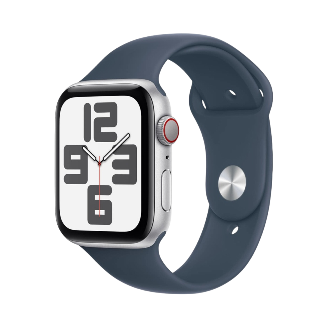 애플 워치 SE 2023 44mm 셀룰러 실버 알루미늄 케이스 스포츠 밴드 M/L 스톰 블루 (국내 정식 발매 제품)