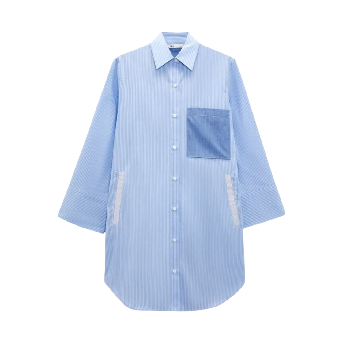 (W) 자라 멀티포지션 패치워크 버튼 업 드레스 블루((W) Zara Multiposition Pathchwork Button Up Dress Blue) - 1