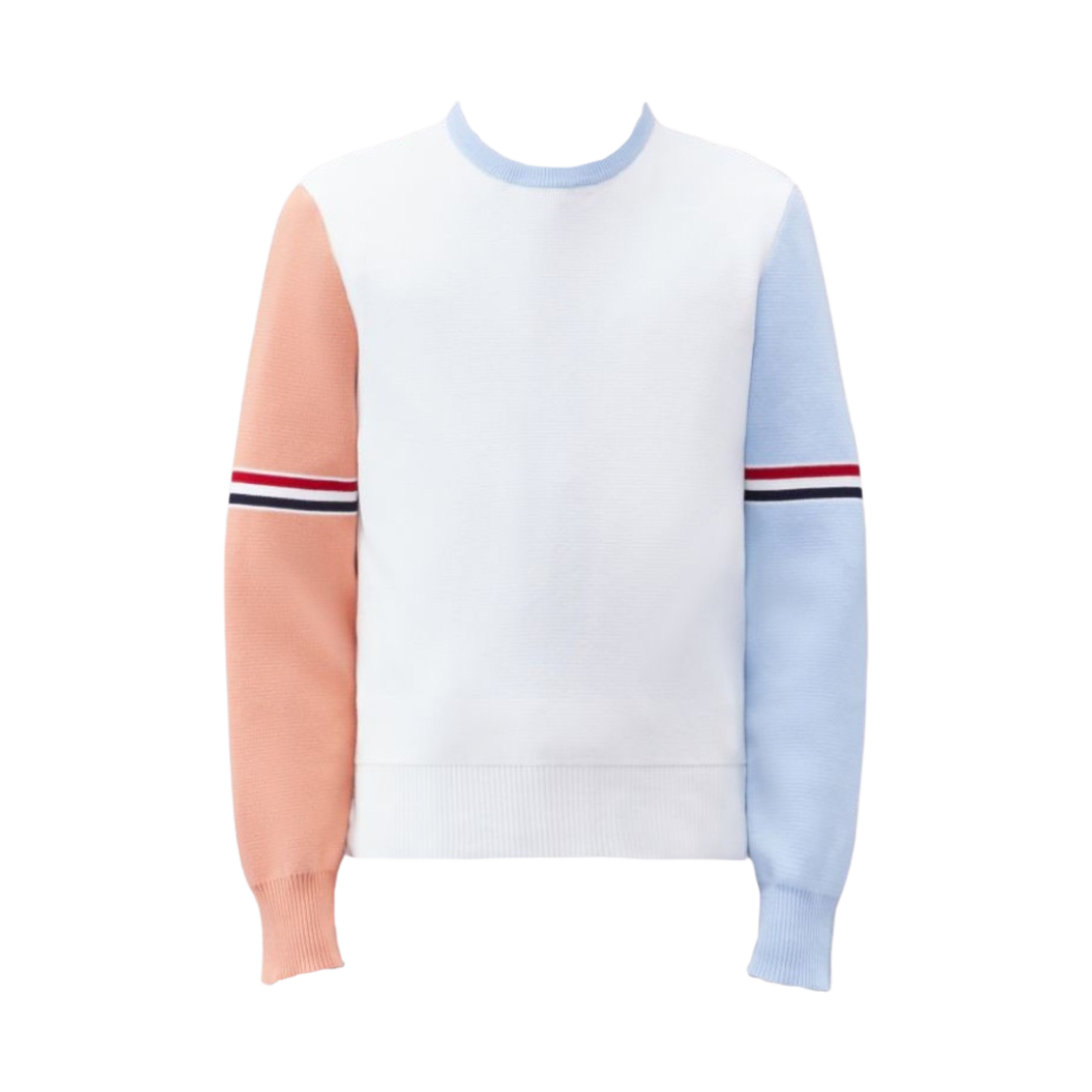 MKA326F-Y3007-996 Thom Browne RWB Stripe Cotton Milano Stitch Crewneck Pullover Seasonal Multicolor
