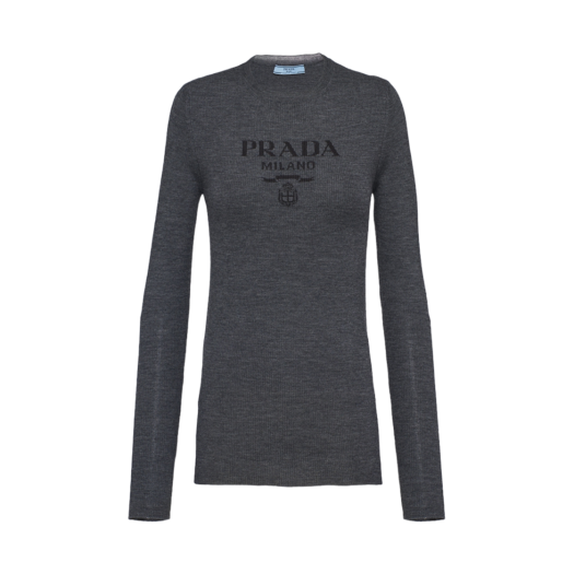 (W) Prada Superfine Wool Crew-Neck Sweater Anthracite Gray