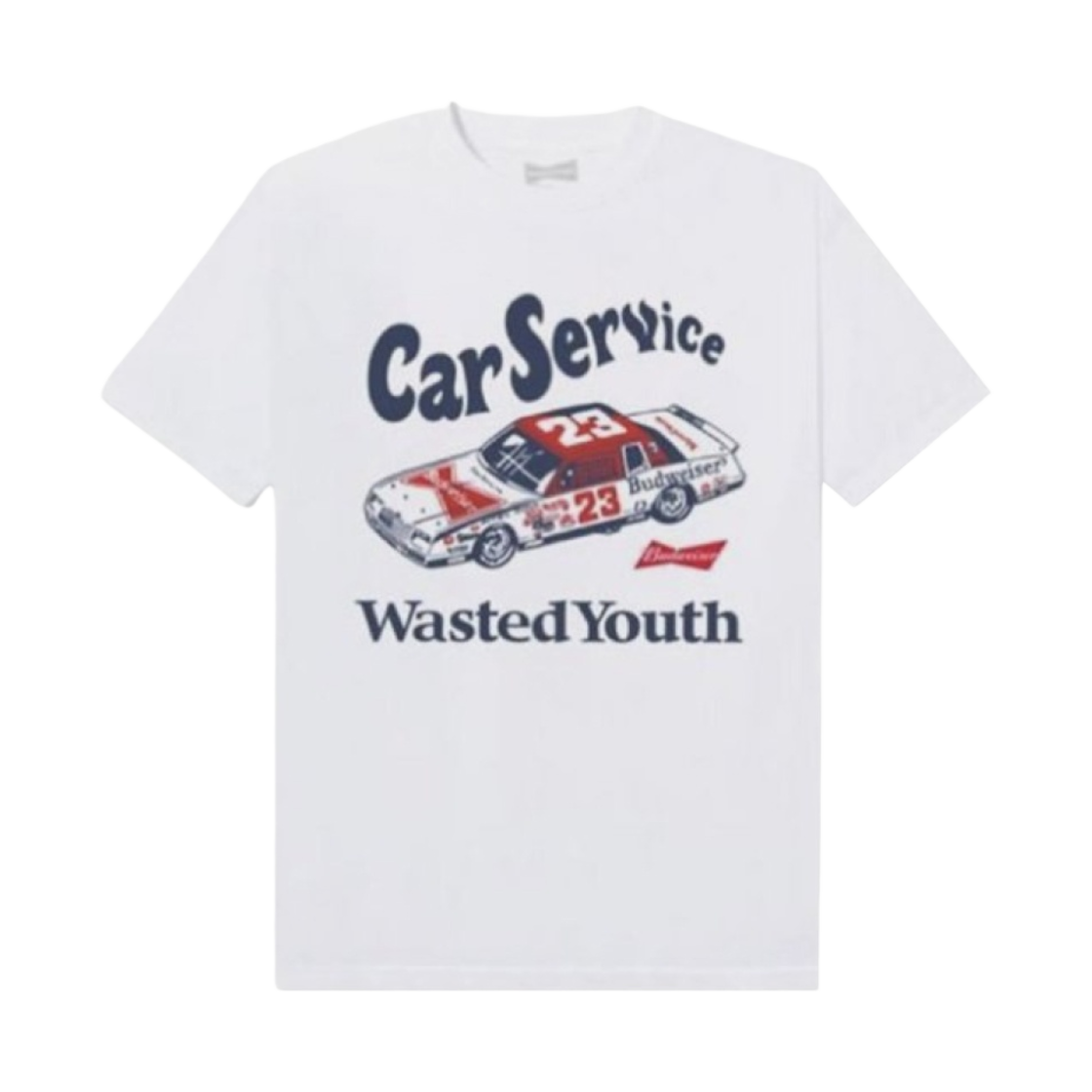 베르디 웨이스티드 유스 x 버드와이저 카 서비스 티셔츠 화이트(Verdy Wasted Youth x Budweiser Car Service T-Shirt White)