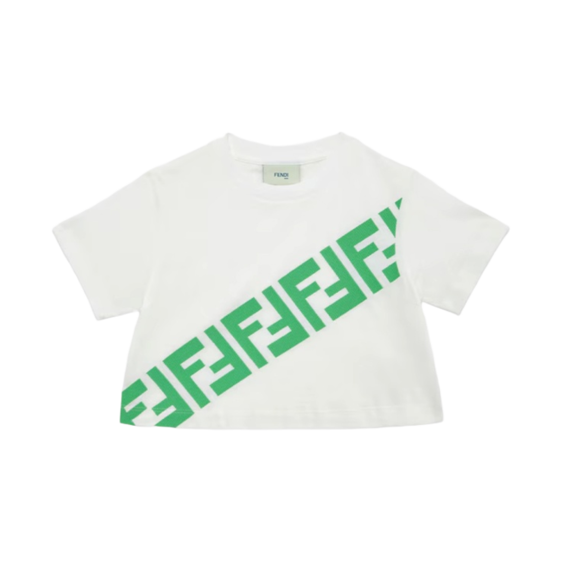 JFI2917AJF0TU9 (Kids) Fendi Cropped Junior Jersey T-shirt with Large Logo White