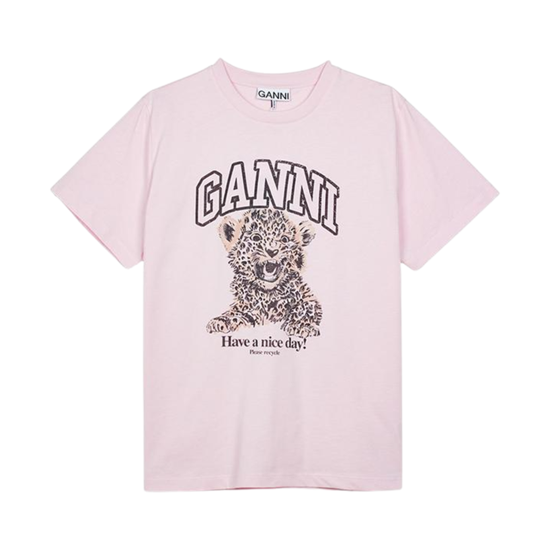 (W) 가니 레오파드 프린트 티셔츠 핑크((W) Ganni Leopard Print T-Shirt Pink)