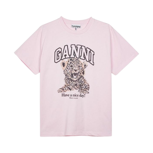 T4161-868 (W) Ganni Leopard Print T-Shirt Pink