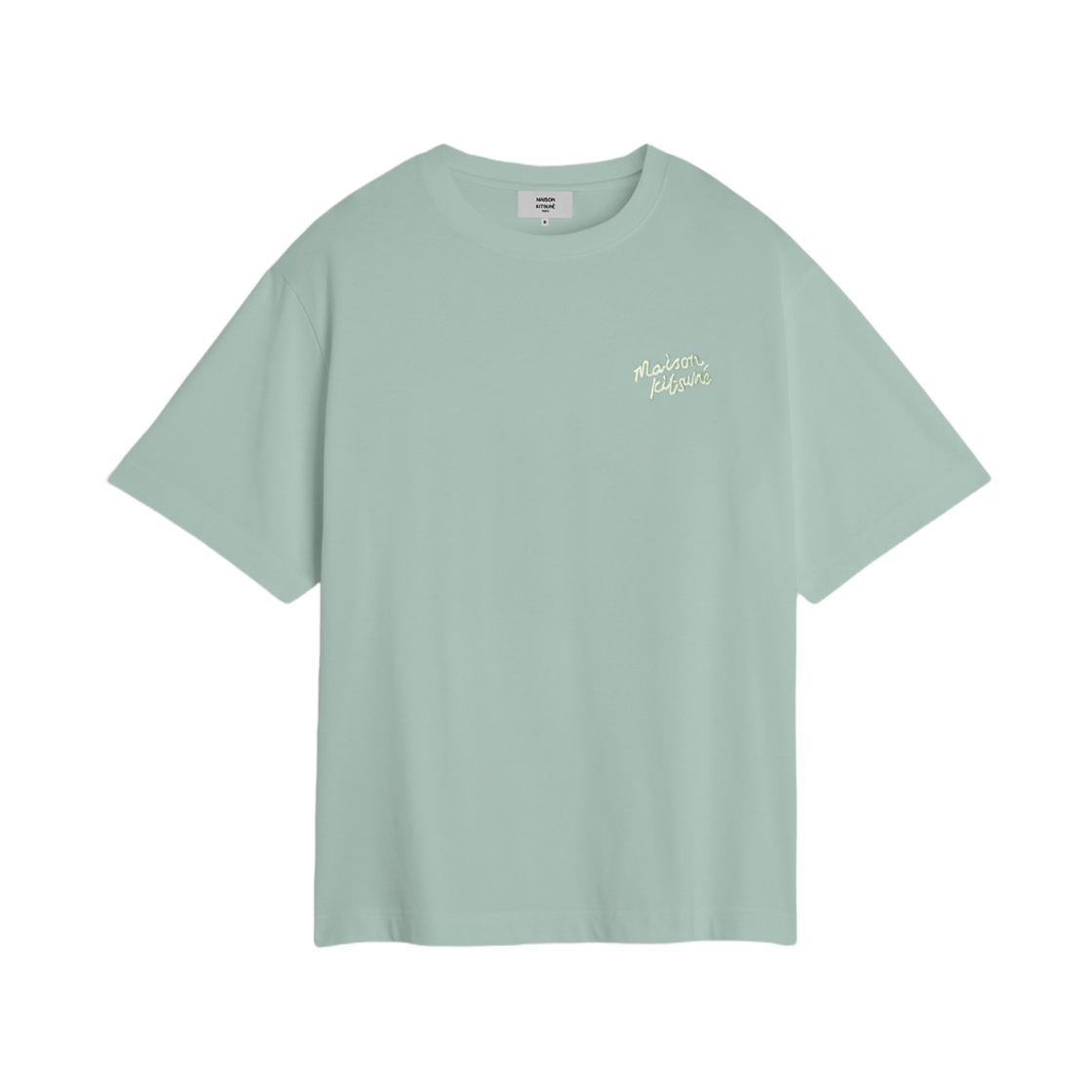 OM00123KJ0119-0078 Maison Kitsune Handwriting Embroidery Oversize T-Shirt Vert De Gris
