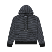 SLOW RECORD HOUSE Stripe Knit Hood Zip-Up Black