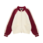 (W) Matin Kim Raglan Back Logo Knit Zip Up Ivory
