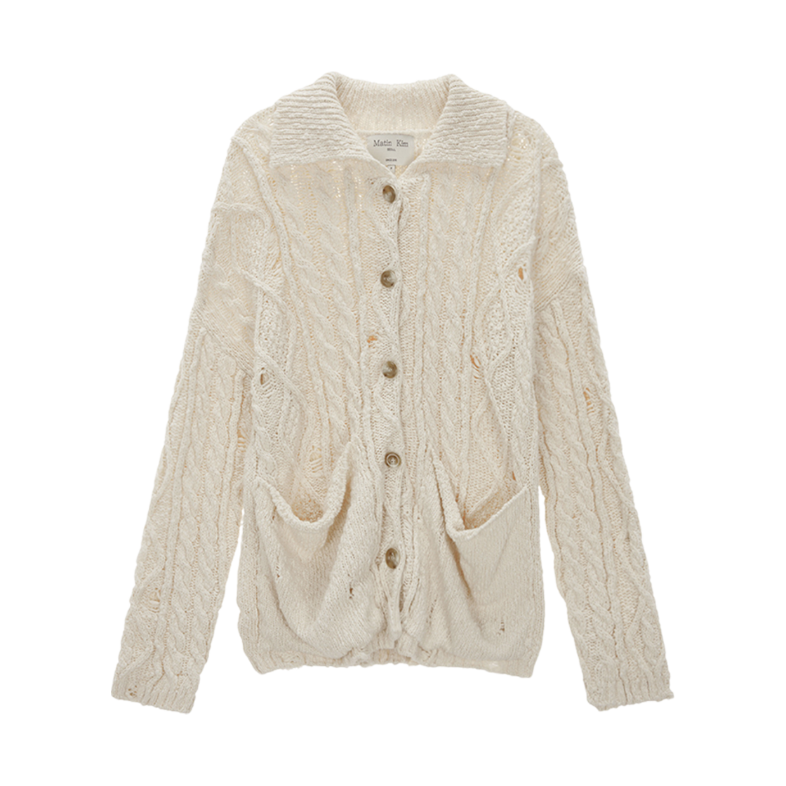 (W) 마뗑킴 데미지 케이블 가디건 아이보리((W) Matin Kim Damage Cable Cardigan Ivory)