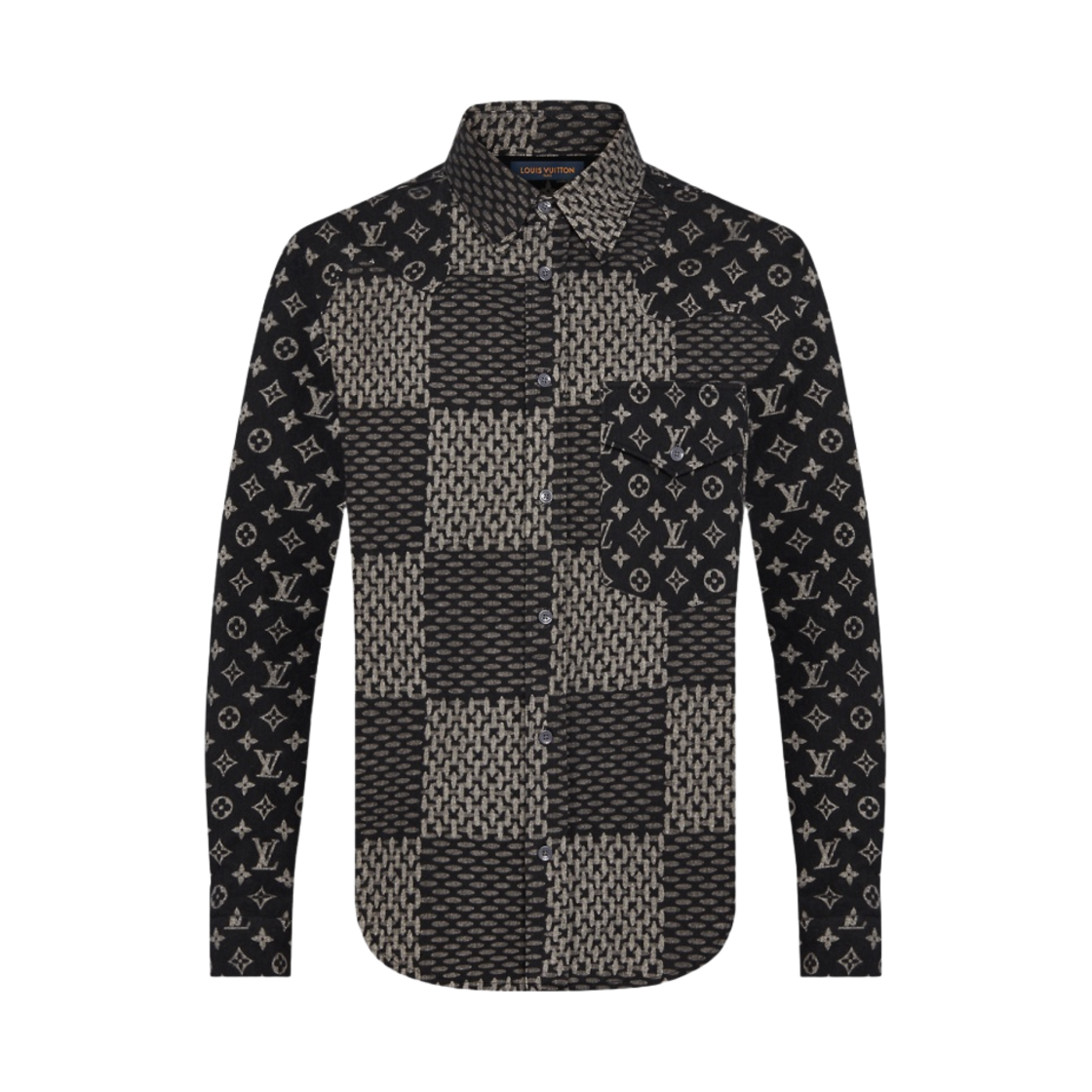 루이비통 x 니고 자이언트 다미에 웨이브 모노그램 플란넬 셔츠 블랙(Louis Vuitton x Nigo Giant Damier Waves Monogram Flannel Shirt Black) - 1