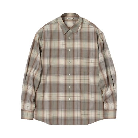 A25SS01LC Auralee Super Light Wool Check Shirt Gray Brown