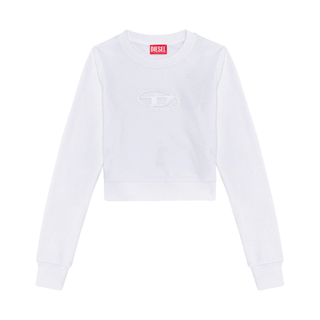 A099310GRAC-100 (W) Diesel F-Slimmy-Od Cropped Sweatshirt with Cut-Out Logo White