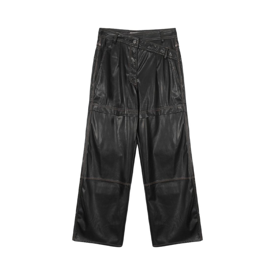 MK239OPT048MBB (W) Matin Kim Waist Unbalanced Leather Pants Black