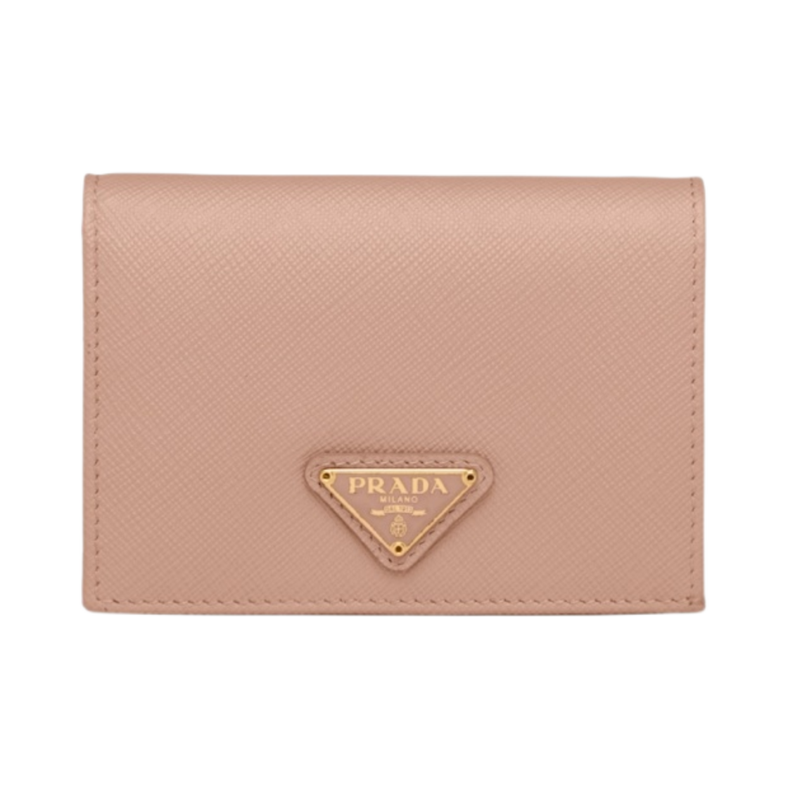 1MV021-QHH-F0236 Prada Saffiano Triangle Logo Half Wallet Powder Pink