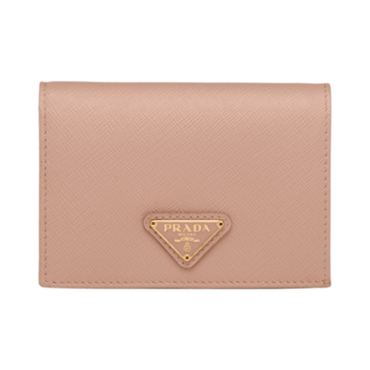 1MV021-QHH-F0236 Prada Saffiano Triangle Logo Half Wallet Powder Pink