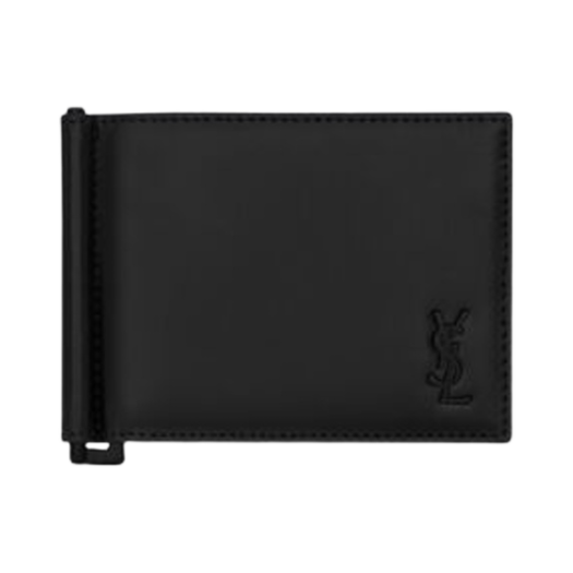 Saint Laurent Tiny Cassandre Bill Clip Wallet in Matte Leather Black