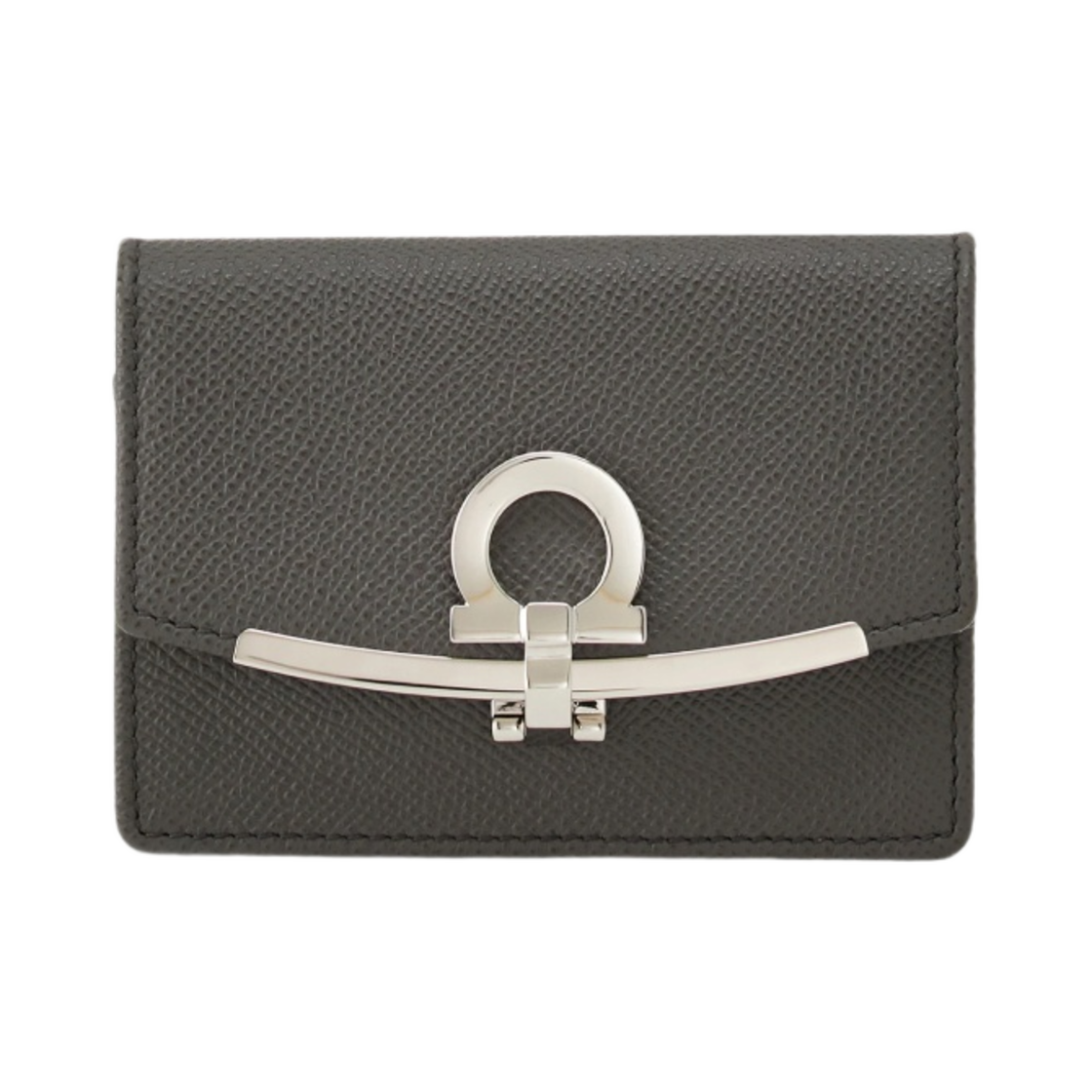 22D198-762995 Ferragamo Gancini Business Card Holder Dark Grey