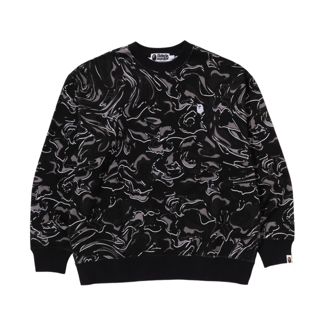 베이프 마블링 카모 로고 릴렉스드 핏 크루넥 스웨트셔츠 블랙(BAPE Marbling Camo Logo Relaxed Fit Crewneck Sweatshirt Black) - 1