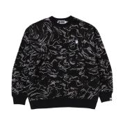 BAPE Marbling Camo Logo Relaxed Fit Crewneck Sweatshirt Black