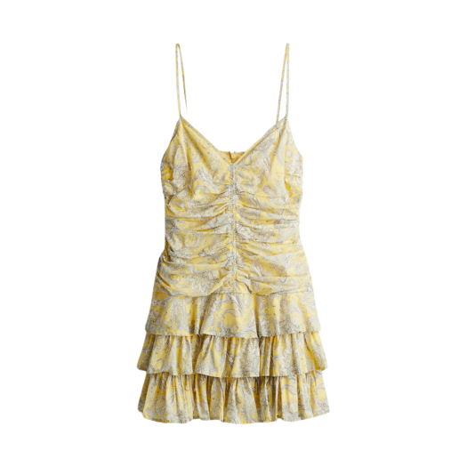 (W) H&M Strap Tiered Dress Light Yellow Paisley Pattern