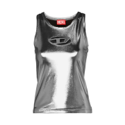 (W) Diesel T-Lynys Metallic Stretch Fabric Tank Top Silver