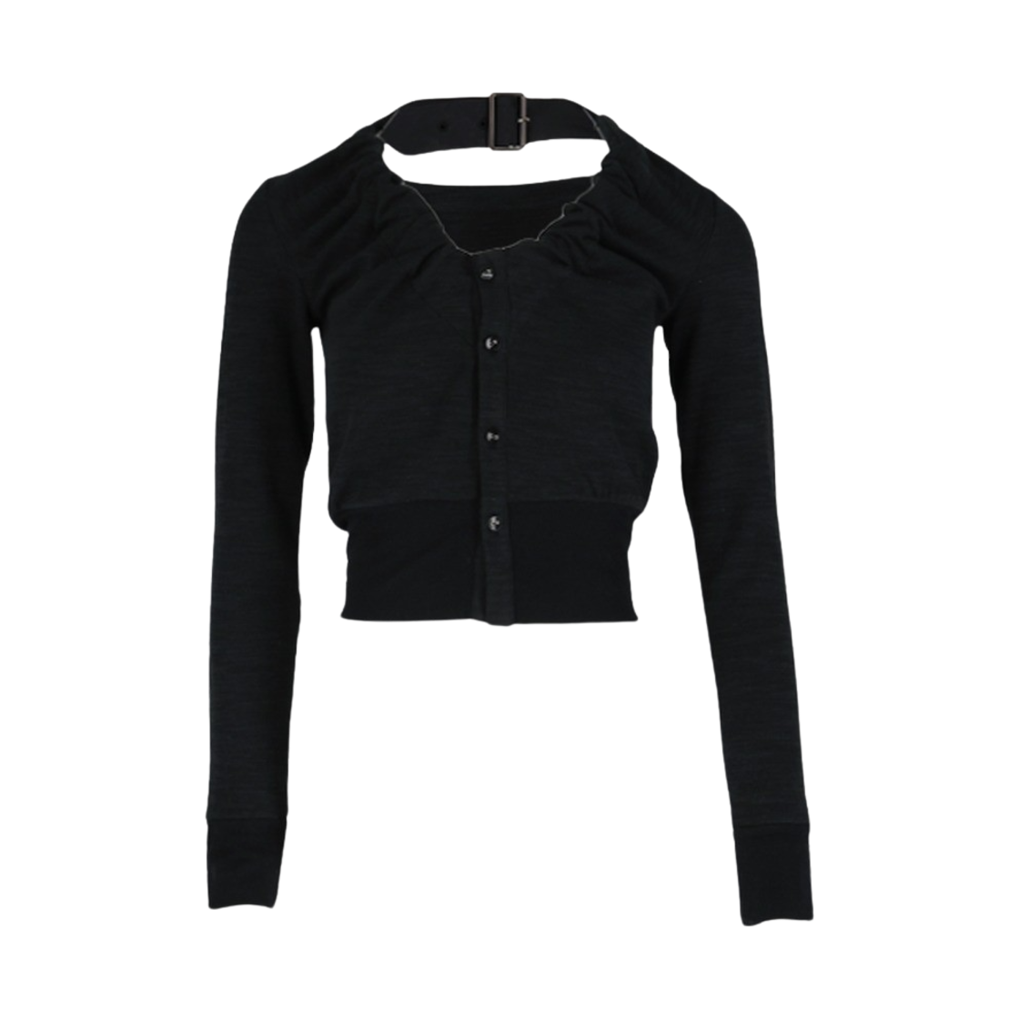 쿄 우먼 슬럽 셔링 버클넥 가디건 블랙(KYO Women Slub Shirring Buckleneck Cardigan Black)