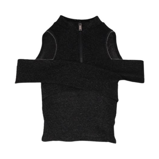 KODBTS04M4 KYO Women Halfneck Cross Cutout Tee Black