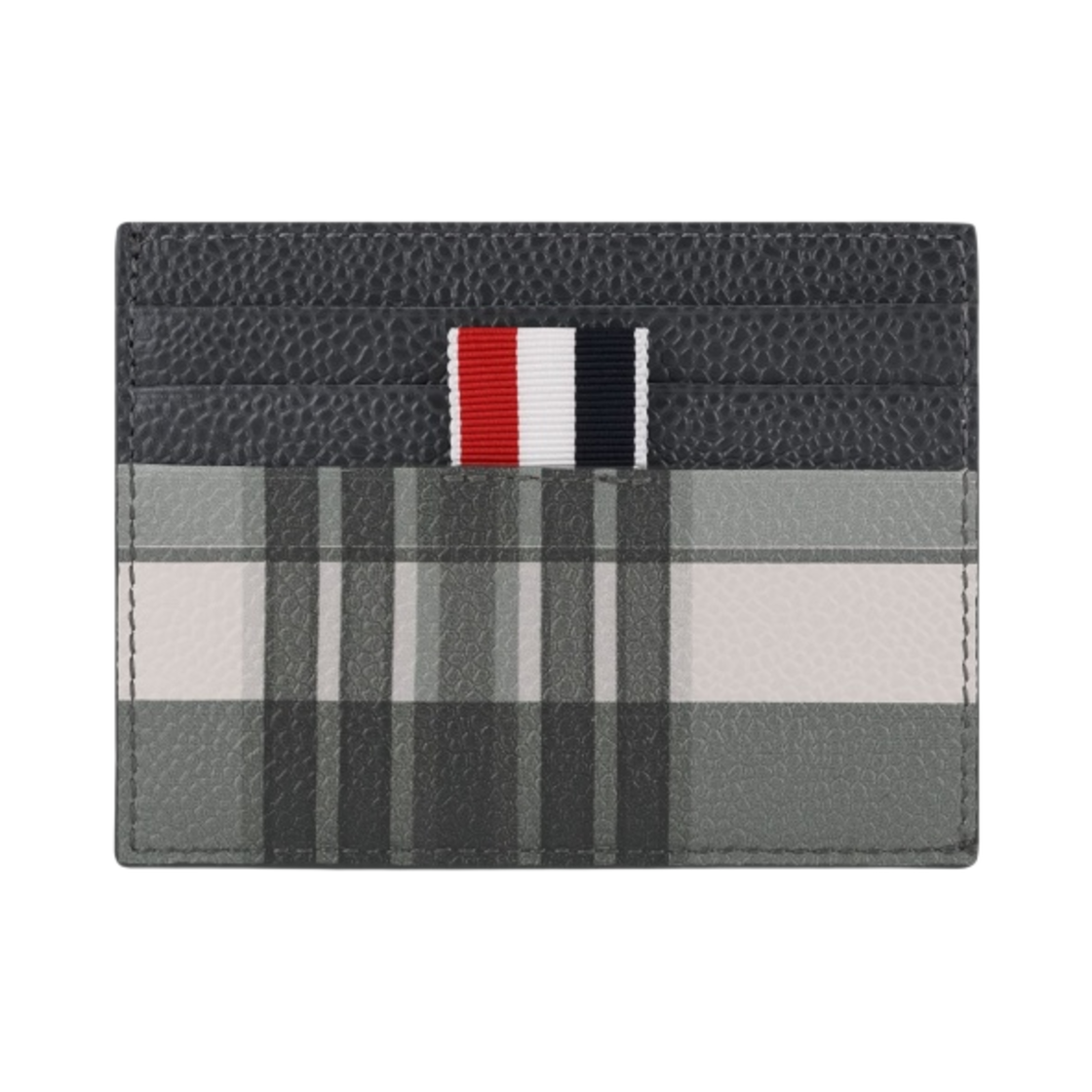 톰브라운 마드라스 페블 그레인 레더 사선 싱글 카드 홀더 블랙 화이트(Thom Browne Madras Pebble Grain Leather 4-Bar Single Card Holder Black White)