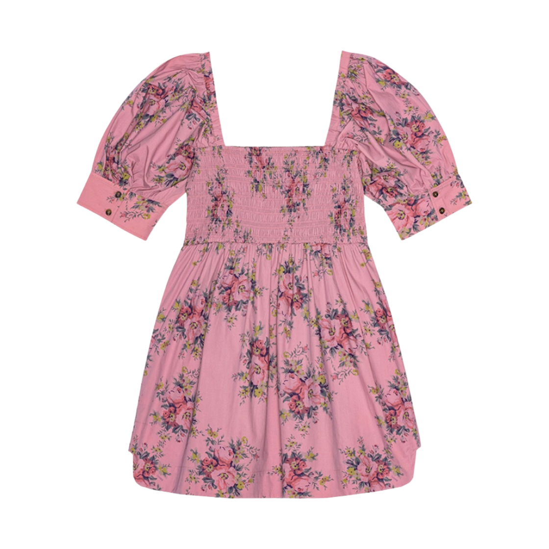 (W) 가니 프린티드 코튼 미니 스모크 드레스 오어키드 스모크((W) Ganni Printed Cotton Mini Smock Dress Orchid Smoke) - 1