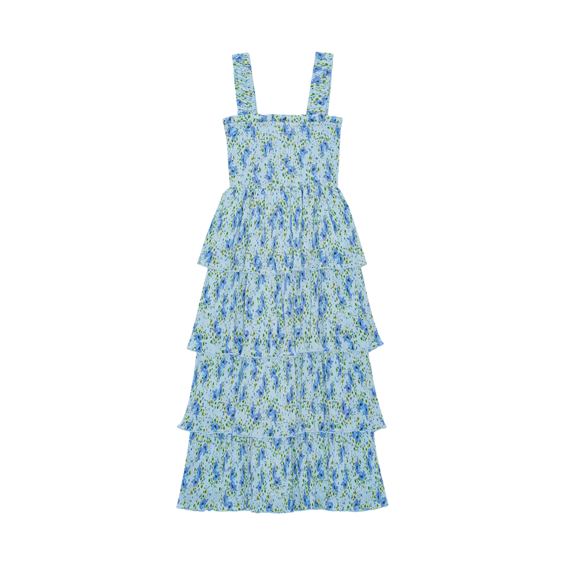 (W) 가니 플리츠 조지테 스모크 미디 드레스 아이스 워터((W) Ganni Pleated Georgette Smock Midi Dress Ice Water) - 2