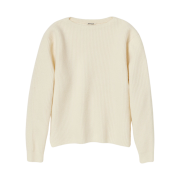 Auralee Milled French Merino Rib Knit Boat Neck P/O Ivory White