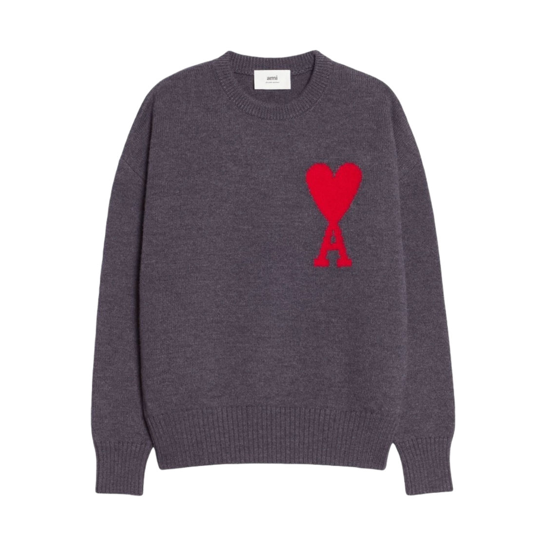 아미 빅 하트 로고 오버사이즈 인타르시아 스웨터 그레이 레드