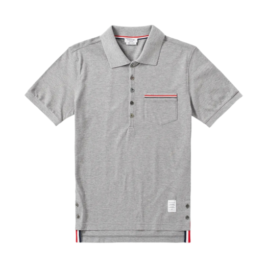 Thom Browne RWB Pocket Trim Pique Polo Shirt Light Grey