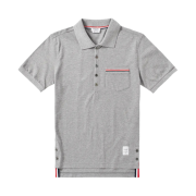 Thom Browne RWB Pocket Trim Pique Polo Shirt Light Grey