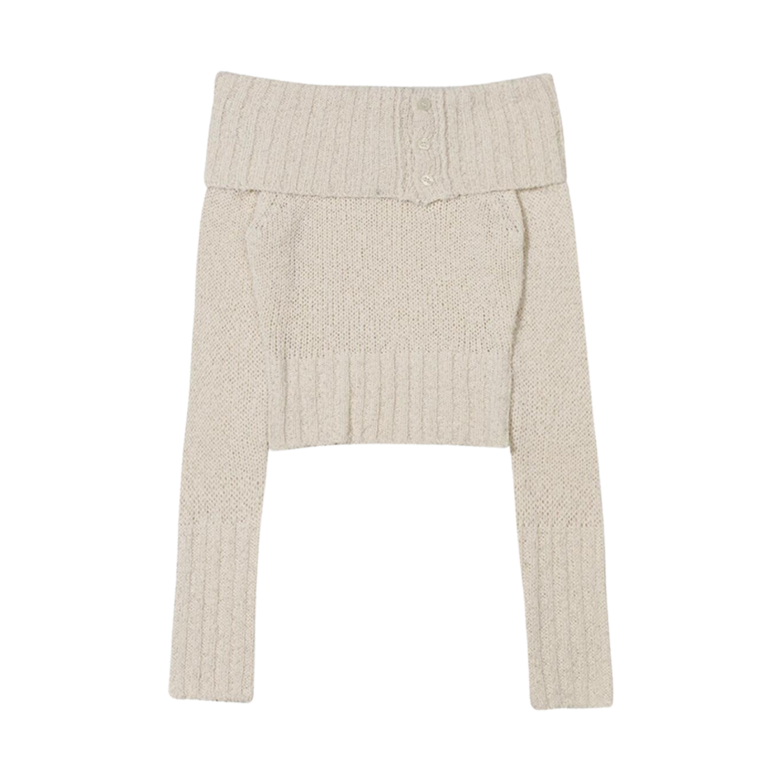 - (W) Bohemian Seoul Ribbed Button Off Shoulder Ivory