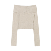 (W) Bohemian Seoul Ribbed Button Off Shoulder Ivory