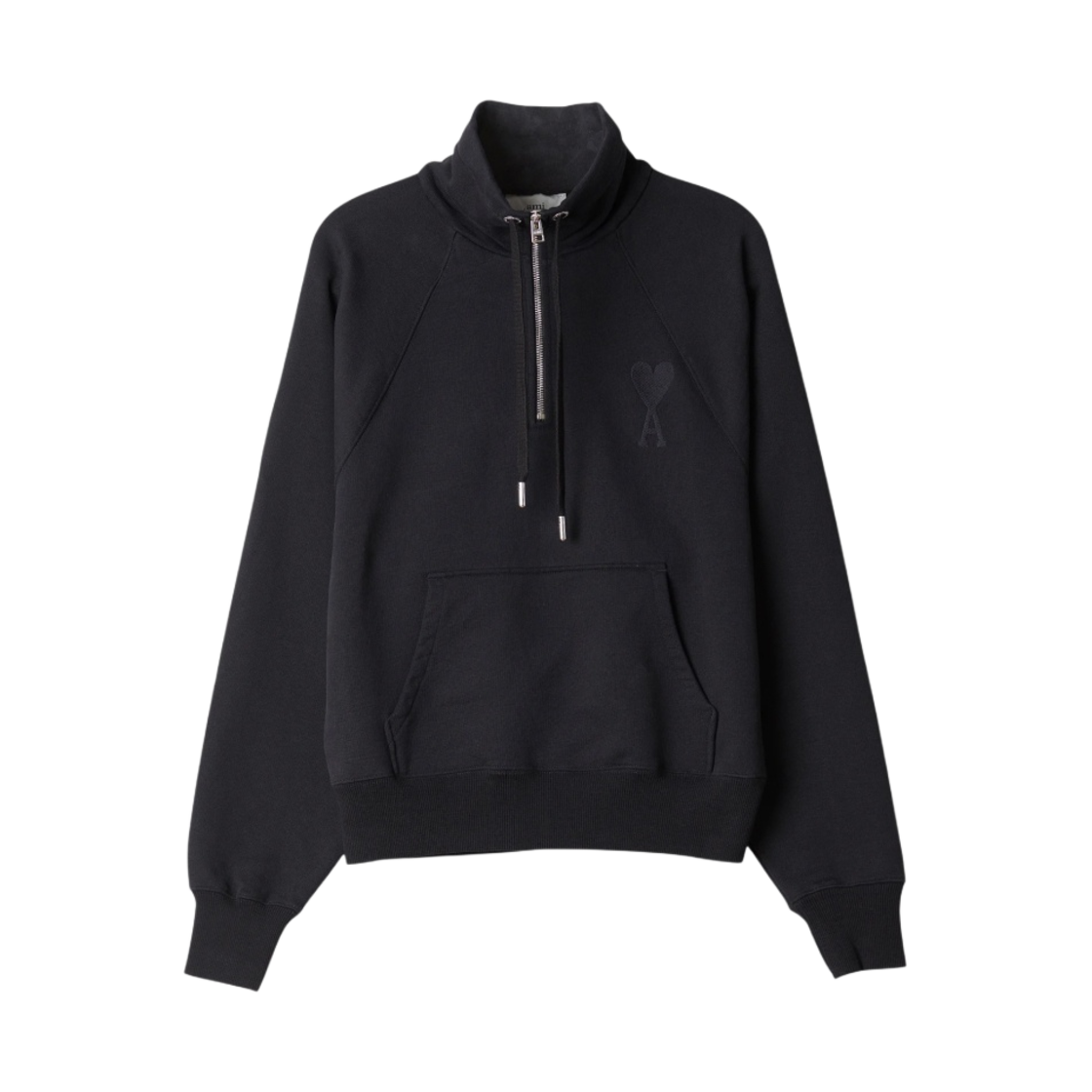 아미 톤온톤 하트 로고 하프 집 스웨트셔츠 블랙(AMI de Coeur Tone-On-Tone Half Zip Sweatshirt Black) - 1